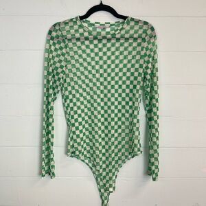 Gaze Checkered Bodysuit in Green and White